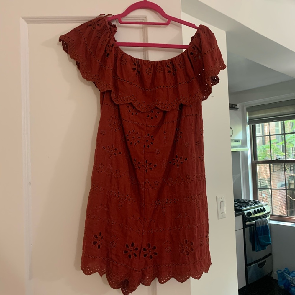 Red off the shoulder romper